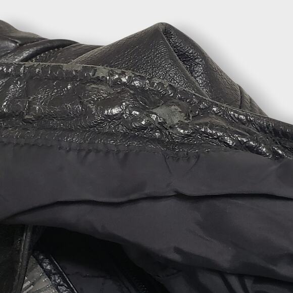 Vtg 80s Wilsons Leather Thinsulate Insulated Quilt Lined Hooded Coat Black Sz L - Picture 15 of 16